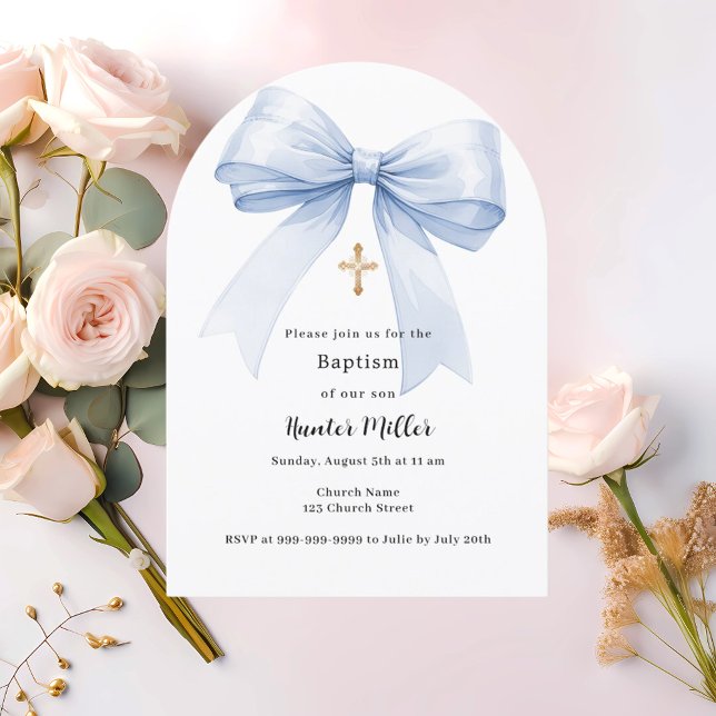 Blue bow boy Baptism arch Invitation (Creator Uploaded)
