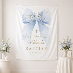 Blue Bow Boy Baptism Backdrop