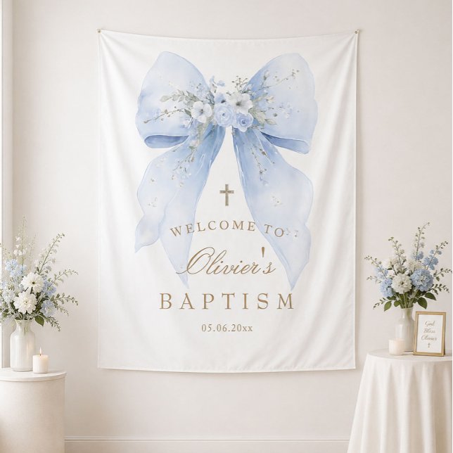 Blue Bow Boy Baptism Backdrop (Creator Uploaded)