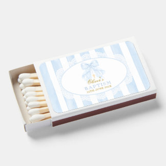 Blue Bow Boy Baptism Matchboxes
