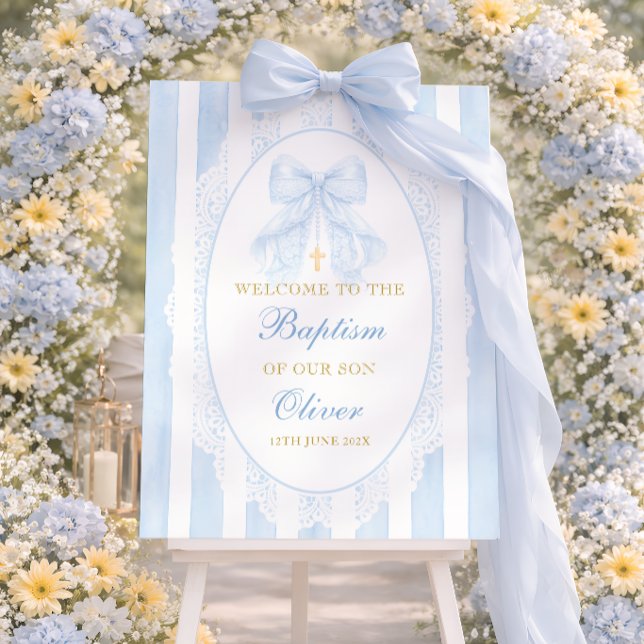 Blue Bow Boy Baptism Welcome Foam Board (Creator Uploaded)