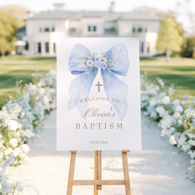 Blue Bow Boy Baptism Welcome Foam Board (Creator Uploaded)
