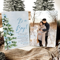 Blue Bow Boy Christmas Tree Oh Baby Baby Shower  Invitation