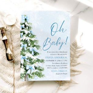 Blue Bow Boy Christmas Tree Oh Baby Baby Shower Invitation