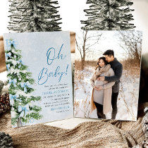 Blue Bow Boy Christmas Tree Oh Baby Baby Shower Invitation