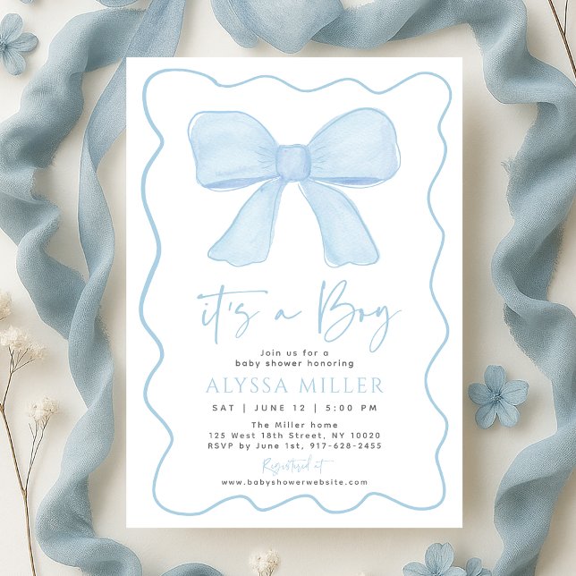 Blue Bow Boy Coquette Baby Shower Invitation (Creator Uploaded)