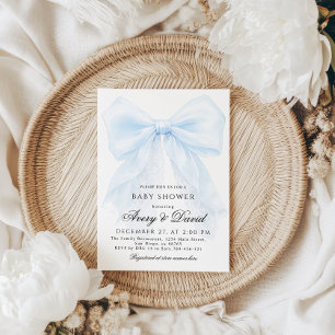Blue Bow boy Modern Baby Shower  Invitation