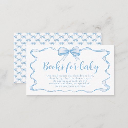 Blue Bow Boy Ribbon Baby Shower Books for Baby  Enclosure Card