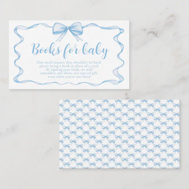 Blue Bow Boy Ribbon Baby Shower Books for Baby Enclosure Card | Zazzle