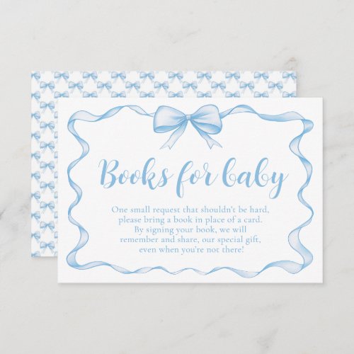 Blue Bow Boy Ribbon Baby Shower Books for Baby  Enclosure Card