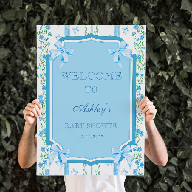 Blue Bow Boy Shabby Chic Baby Shower Welcome Poster | Zazzle