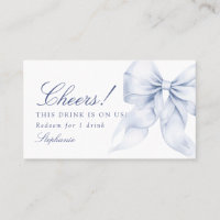 Blue Bow Bridal Shower Drink Ticket