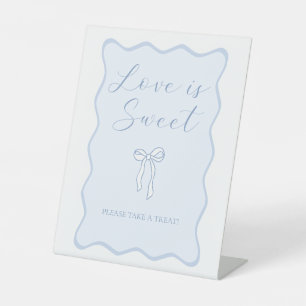 Blue Bow Bridal Shower Love is Sweet Favor Pedestal Sign