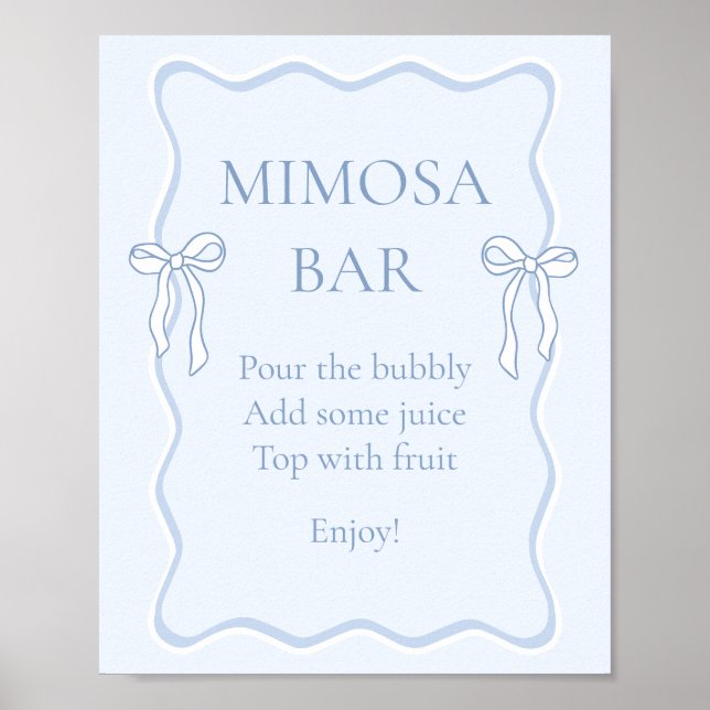 Blue Bow Bridal Shower Mimosa Bar Poster (Front)