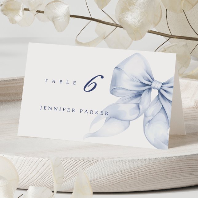 Blue Bow Bridal Shower Name Table Card (Creator Uploaded)