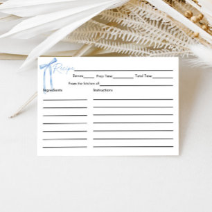 Blue Bow Bridal Shower Recipe Card