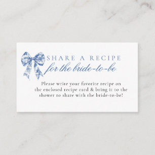 Blue Bow Bridal Shower Recipe Request Card