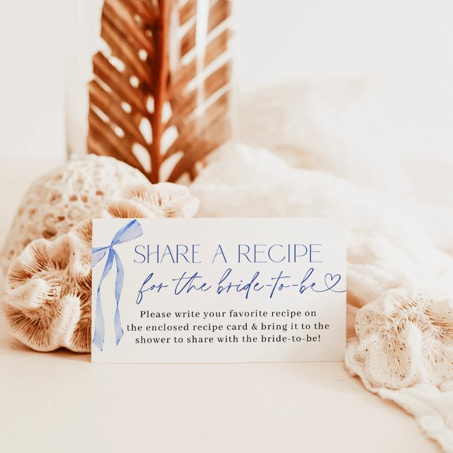 Blue Bow Bridal Shower Recipe Request Card (Creator Uploaded)