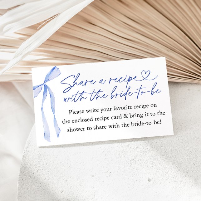 Blue Bow Bridal Shower Recipe Request Enclosure Card (Creator Uploaded)