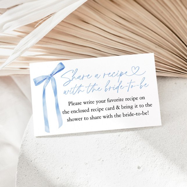Blue Bow Bridal Shower Recipe Request Enclosure Card (Creator Uploaded)