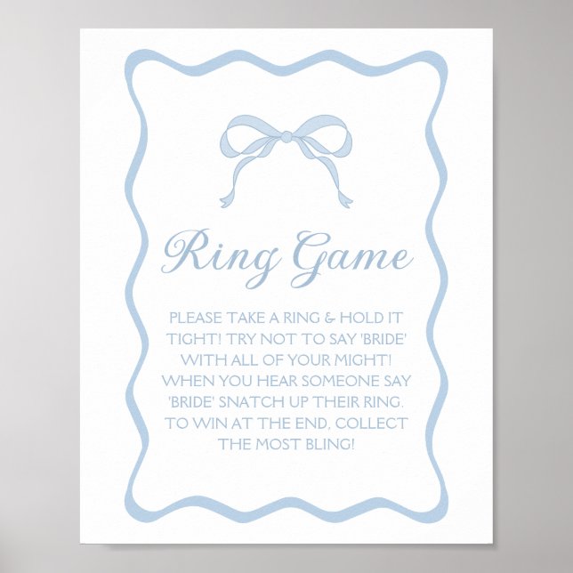 Blue Bow Bridal Shower Ring Game Poster (Front)