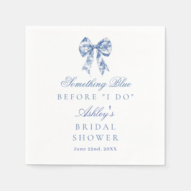 Blue Bow Bridal Shower, Something Blue Before I Do Napkins (Front)