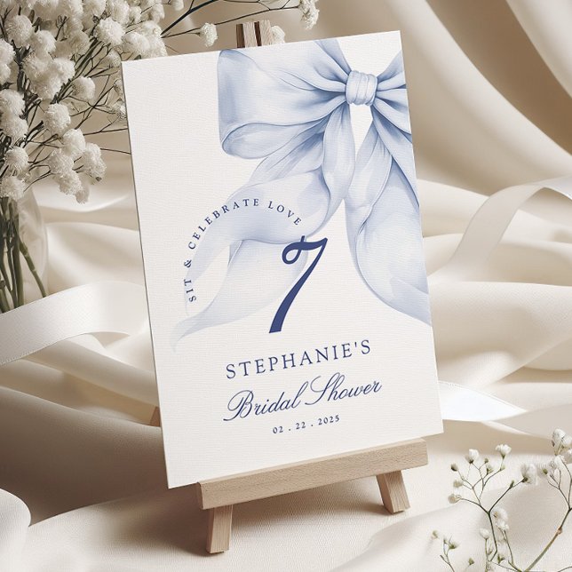 Blue Bow Bridal Shower Table Number (Creator Uploaded)