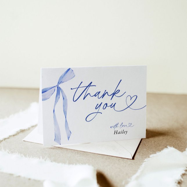Blue Bow Bridal Shower Thank You Card (Creator Uploaded)