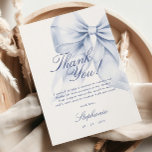 Blue Bow Bridal Shower Thank You Card<br><div class="desc">This elegant card features a charming blue bow perfect for a "something blue" bridal shower. Designed in soft pastel watercolor,  it combines romantic handwritten script with trendy whimsical elements. Ideal for a dusty blue bridal shower.</div>