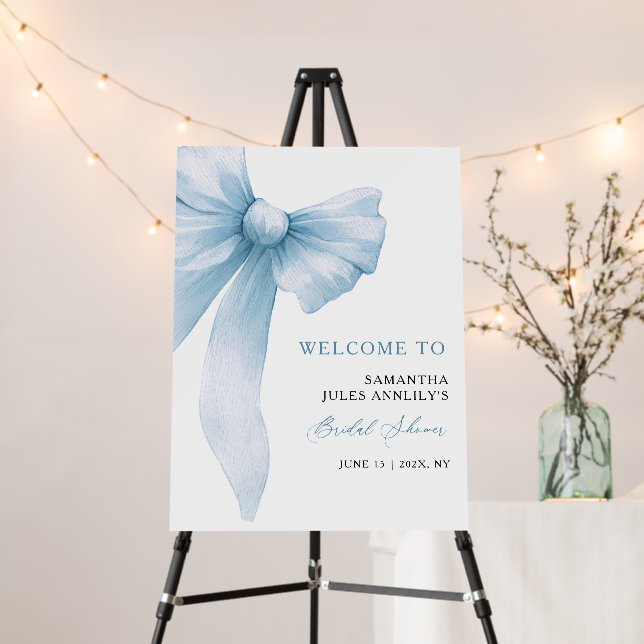 Blue Bow Bridal Shower Welcome Sign (In Situ (Stand))