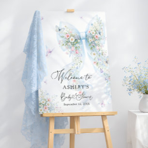 Blue Bow Butterfly Baby Shower Welcome Foam Board