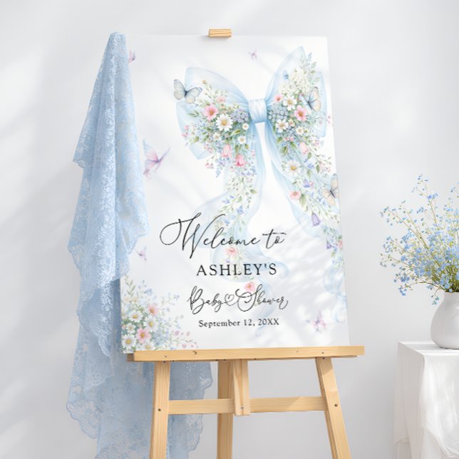 Blue Bow Butterfly Baby Shower Welcome Foam Board (Creator Uploaded)