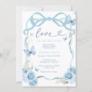 Blue Bow Butterfly Love In Bloom Bridal Shower Invitation