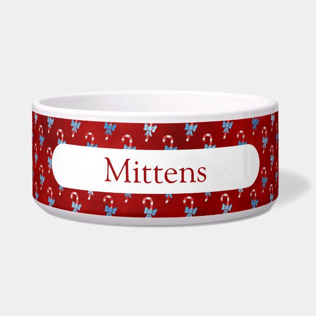 Blue Bow Candy Cane Red Christmas Holiday  Bowl (Front)