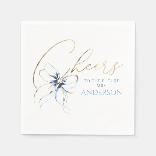 Blue Bow Cheers To The Future Mrs Bridal Shower Napkins (Front)