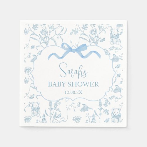 Blue Bow Chinoiserie Baby Shower Boy Napkins