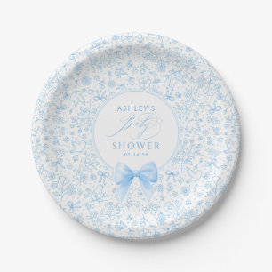 Blue Bow Chinoiserie Wildflowers Baby Shower Paper Plates