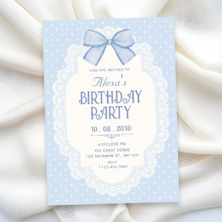 Blue bow choquette birthday invitation