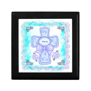 Blue Bow Christian Cross Gift Box