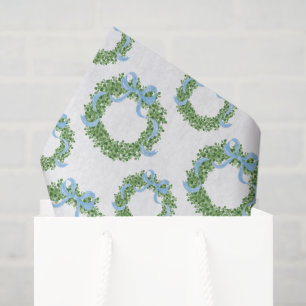 Blue Bow Christmas Boxwood Wreath Tissue Paper