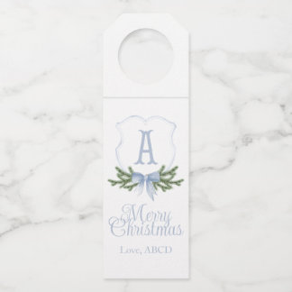 Blue Bow Christmas Crest Bottle Hanger Tags