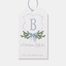 Blue Bow Christmas Crest Gift Tag - B