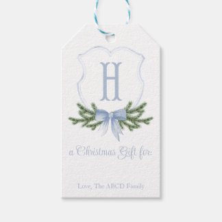 Blue Bow Christmas Crest Gift Tag - H