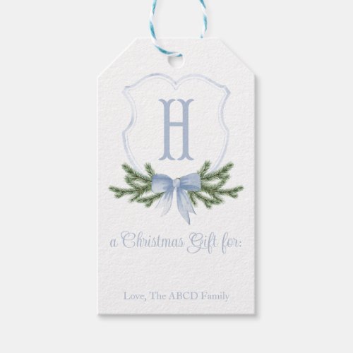 Blue Bow Christmas Crest Gift Tag _ H