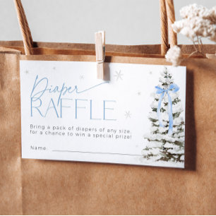Blue Bow Christmas Diaper Raffle Ticket Baby Party Enclosure Card
