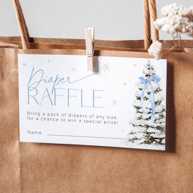 Blue Bow Christmas Diaper Raffle Ticket Baby Party Enclosure Card (Creator Uploaded)
