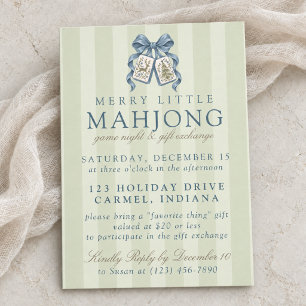 Blue Bow Christmas Mahjong Gift Exchange Invitation