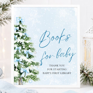Blue Bow Christmas Tree Baby Shower Books for Baby Poster