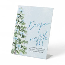 Blue Bow Christmas Tree Baby Shower Diaper Raffle Pedestal Sign