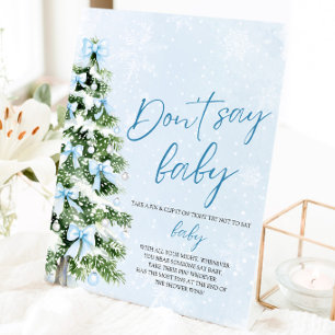 Blue Bow Christmas Tree Baby Shower Don't Say Baby Pedestal Sign